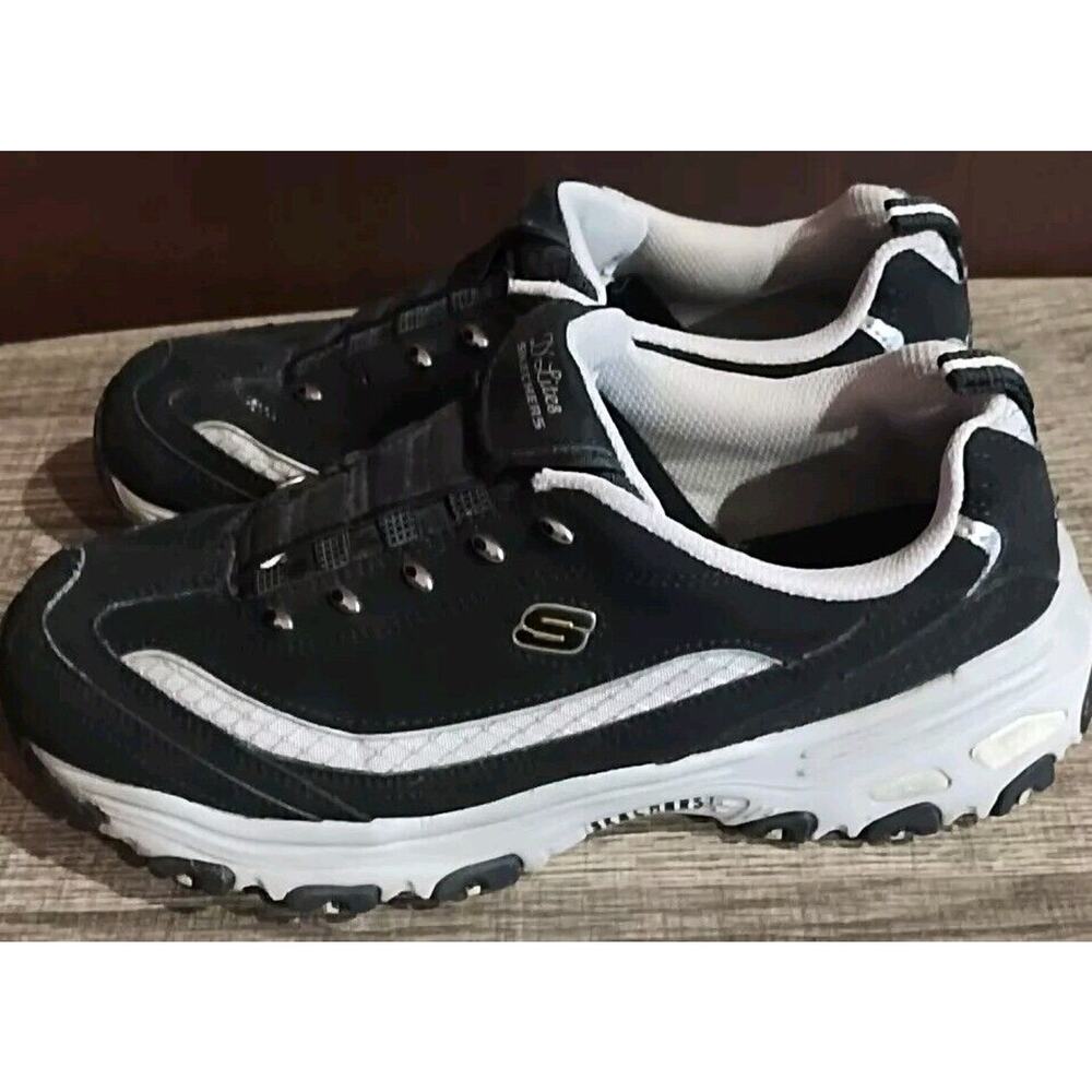 💕Skechers Shoes D'Lites Black silver Leather Slip On #11591 Women's 9 sparkle